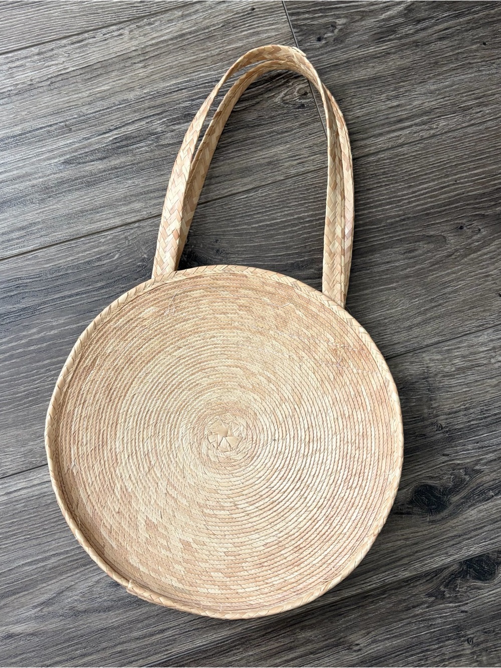 Mexico Natural Round Woven Straw Tote Bag - Beige
